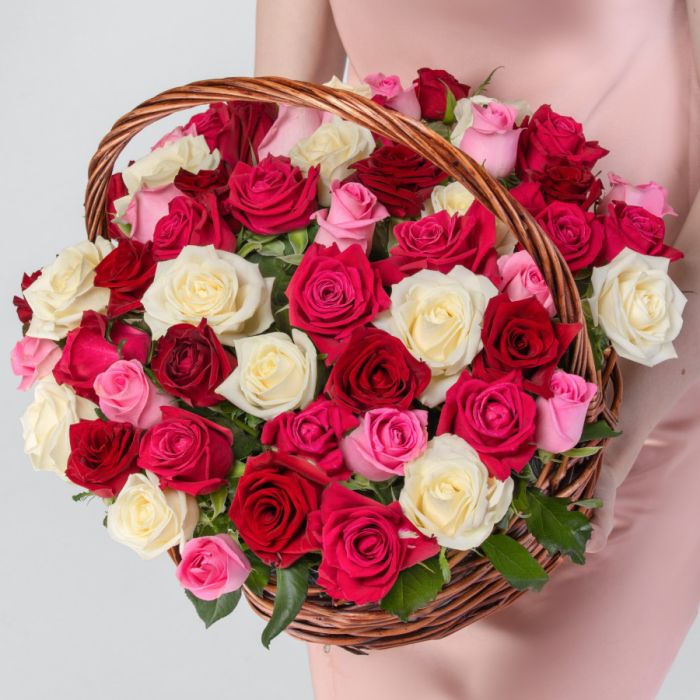 35 Mix Roses in a basket