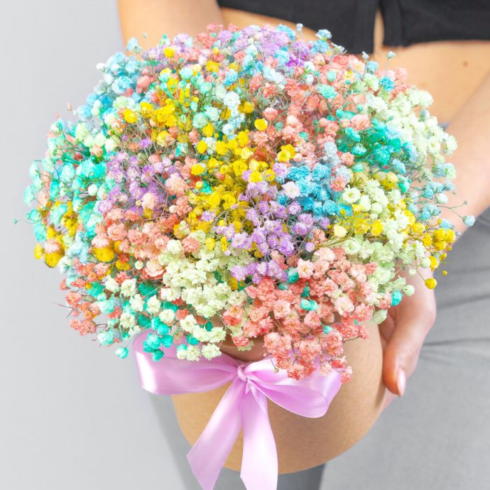 5 Multicolored Gypsophila in a box