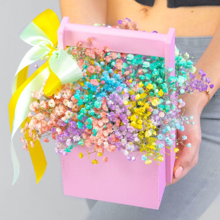 5 Multicolored Gypsophila in a box