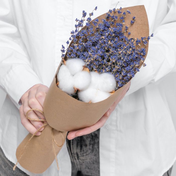 Bouquet ТLavender and White CottonУ dried flowers