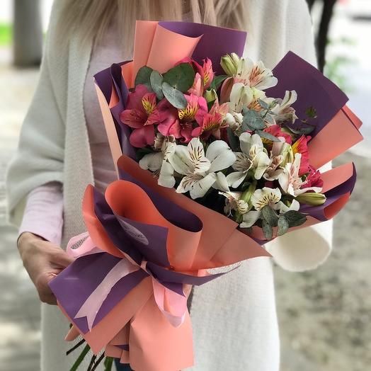 Bouquet ТAlstromerias with EucalyptusУ.