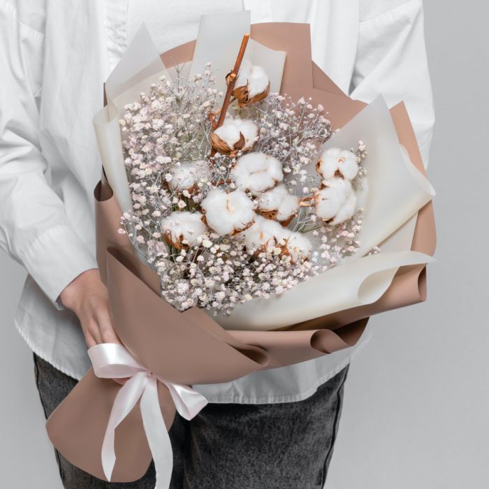 Ready-made bouquet ТCotton White and Pink GypsophilaУ dried flowers