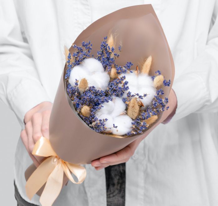 Ready bouquet ТCotton, Lagurus, LavenderУ dried flowers