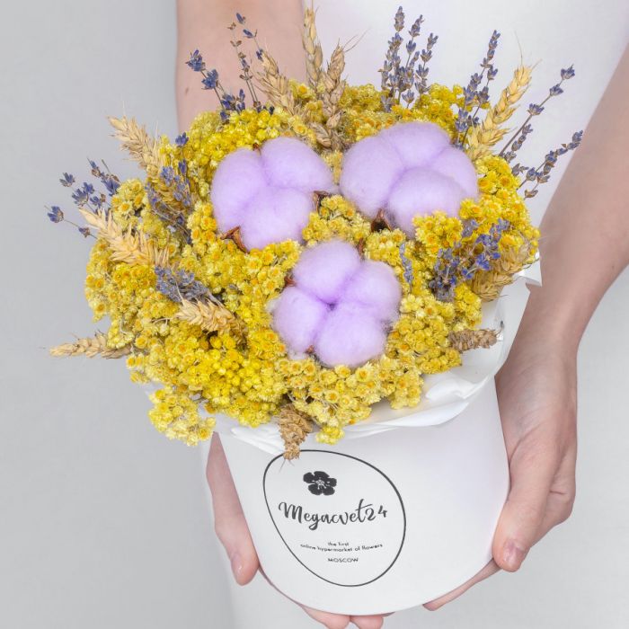 Ready-made bouquet ТLavender-YellowУ dried flowers in a box