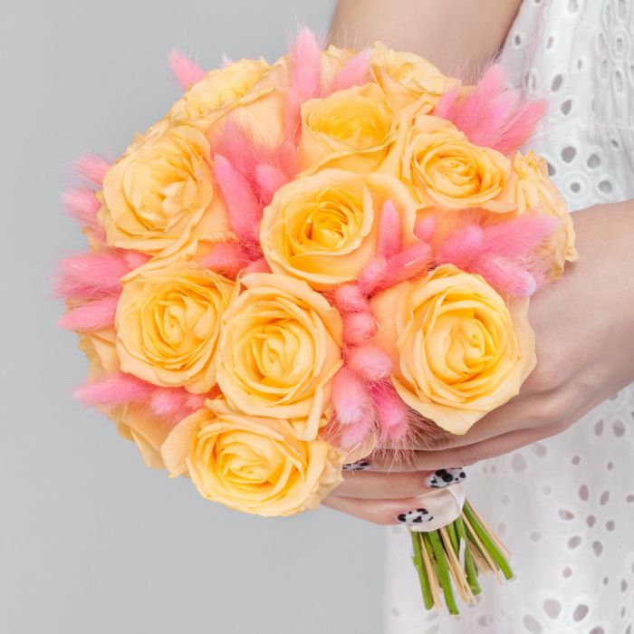 Bouquet of bride ТRose Peach and LagurusУ