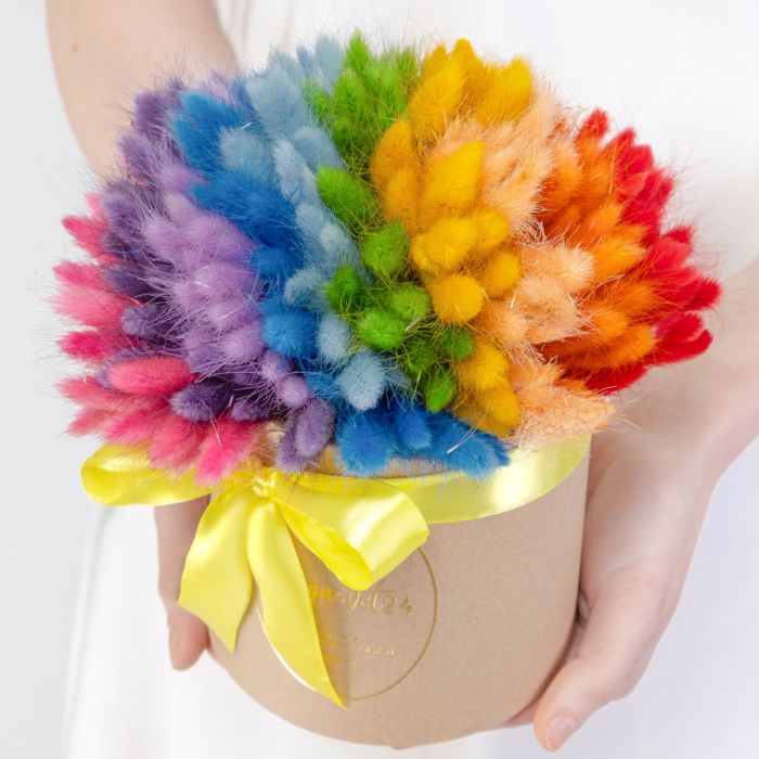 Ready-made bouquet ТRainbow SplashУ in a box dried flowers