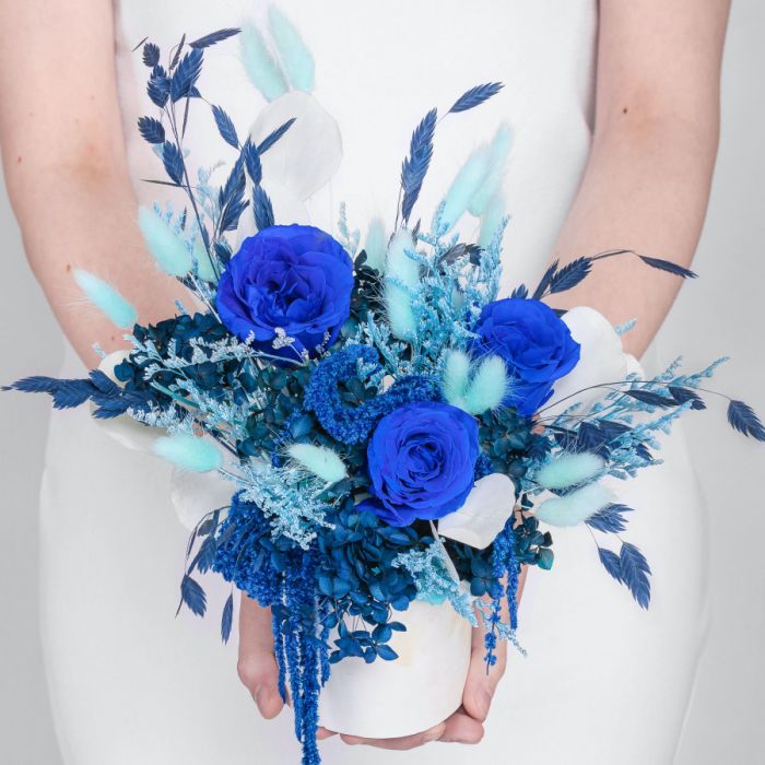 Bouquet ТBlue-BlueУ dried flowers in cachepot