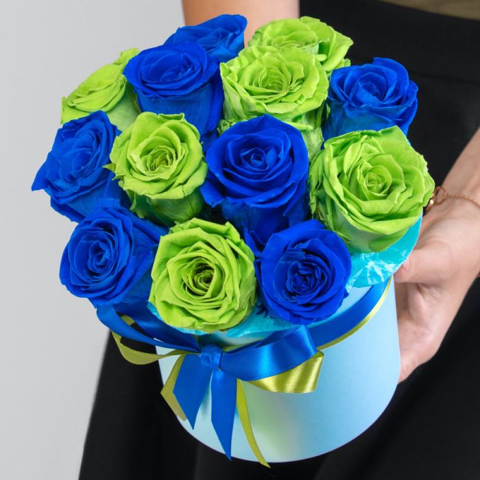 Bouquet ТBlue-GreenУ in a stabilized box