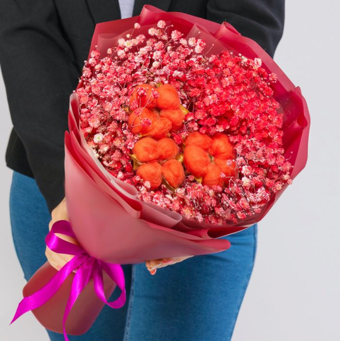 Bouquet ТGypsophila and Red CottonУ mini dried flowers