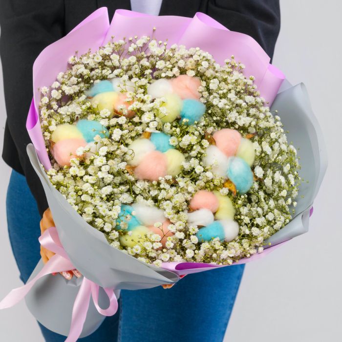 Bouquet ТGypsophila and Rainbow CottonУ dried flowers