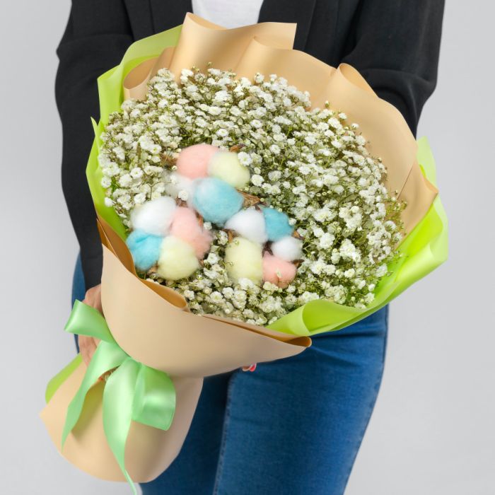 Bouquet ТGypsophila and Rainbow CottonУ mini dried flowers