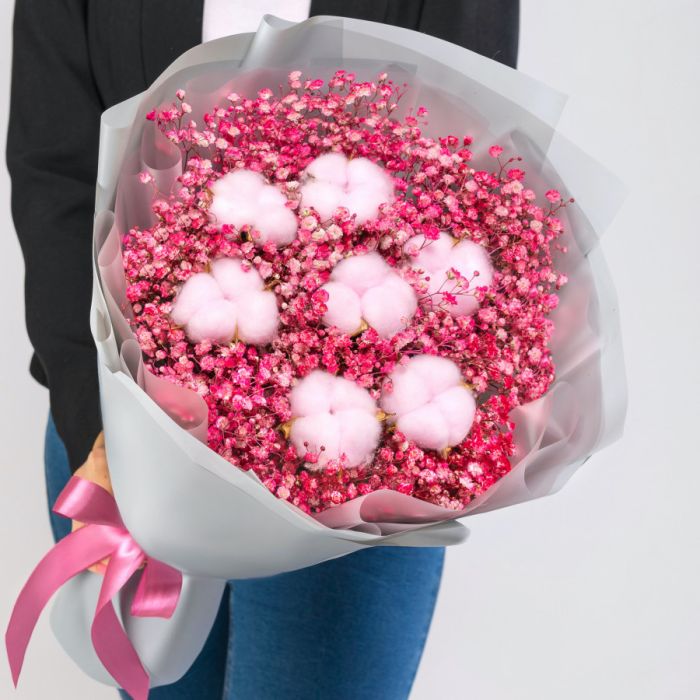 Bouquet ТGypsophila and Pink CottonУ dried flowers