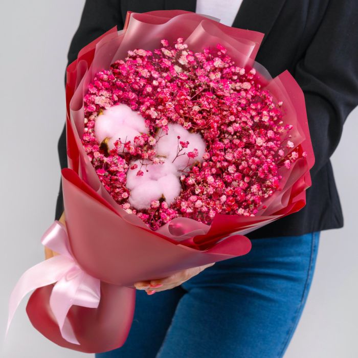 Bouquet ТRaspberry Gypsophila and Pink CottonУ mini dry flower