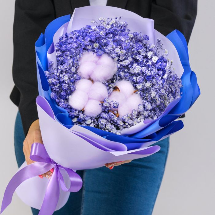 Bouquet ТGypsophila and Lilac CottonУ mini dried flowers