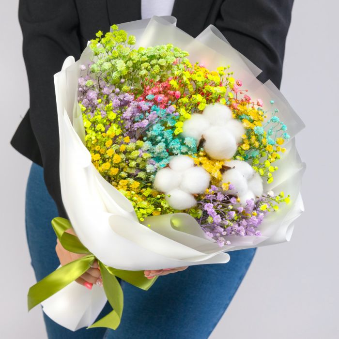 Bouquet ТRainbow Gypsophila and CottonУ mini dried flowers